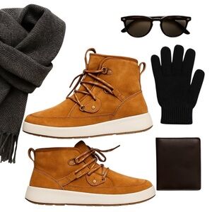 AU & MU Tan Suede Winter Sneaker Boots Men’s Size 8.5 Shearling Lined EUC/NWOT